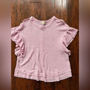 Altar’d State Waffle Pink Ruffle Sleeve Top